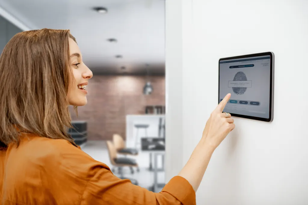 Woman using a physical access control system