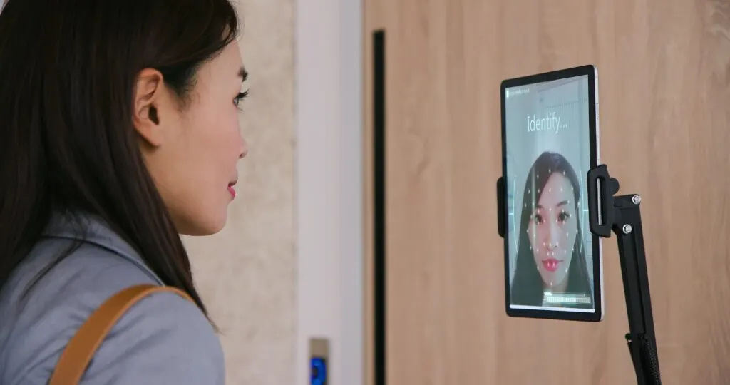 Woman looking at tablet